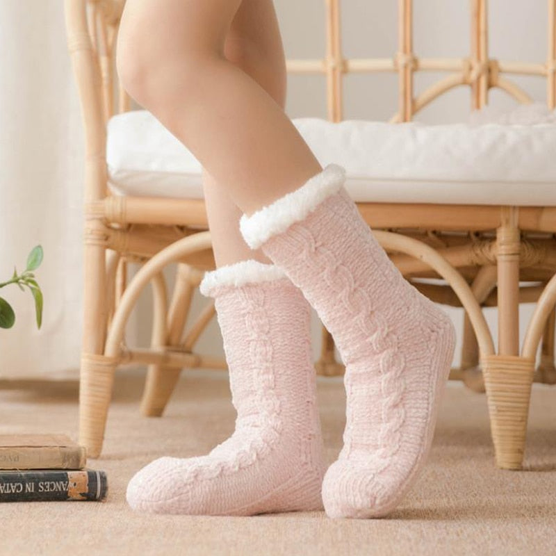 Women Winter Socks Plus Thicken Warm Soft Cotton Sock Home Non-Slip Bedroom Shoes Christmas Gift Knitted Room Floor Sleep Sock