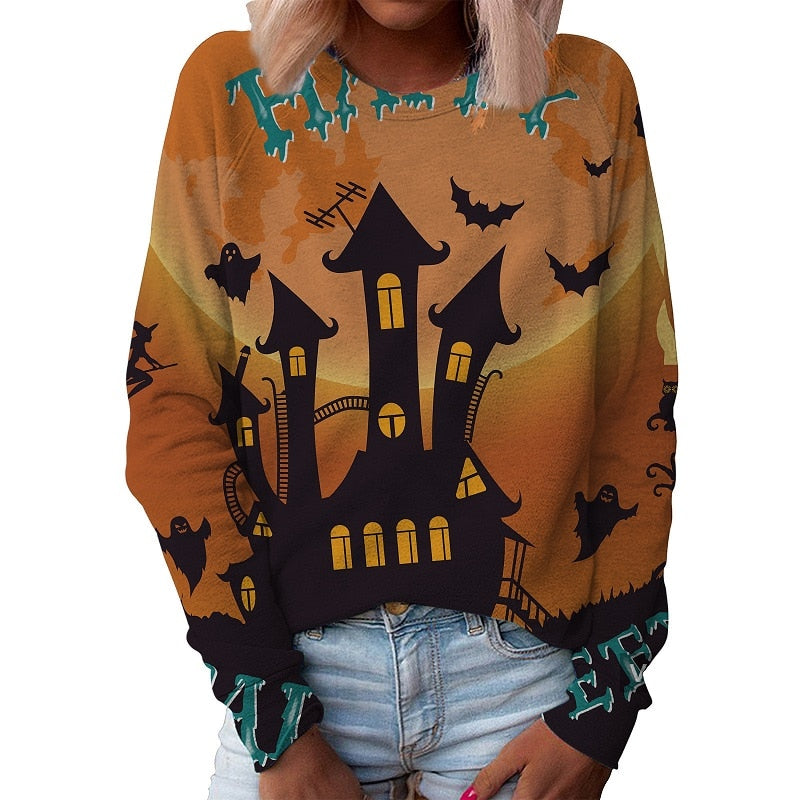Női halloween mintás pulóver