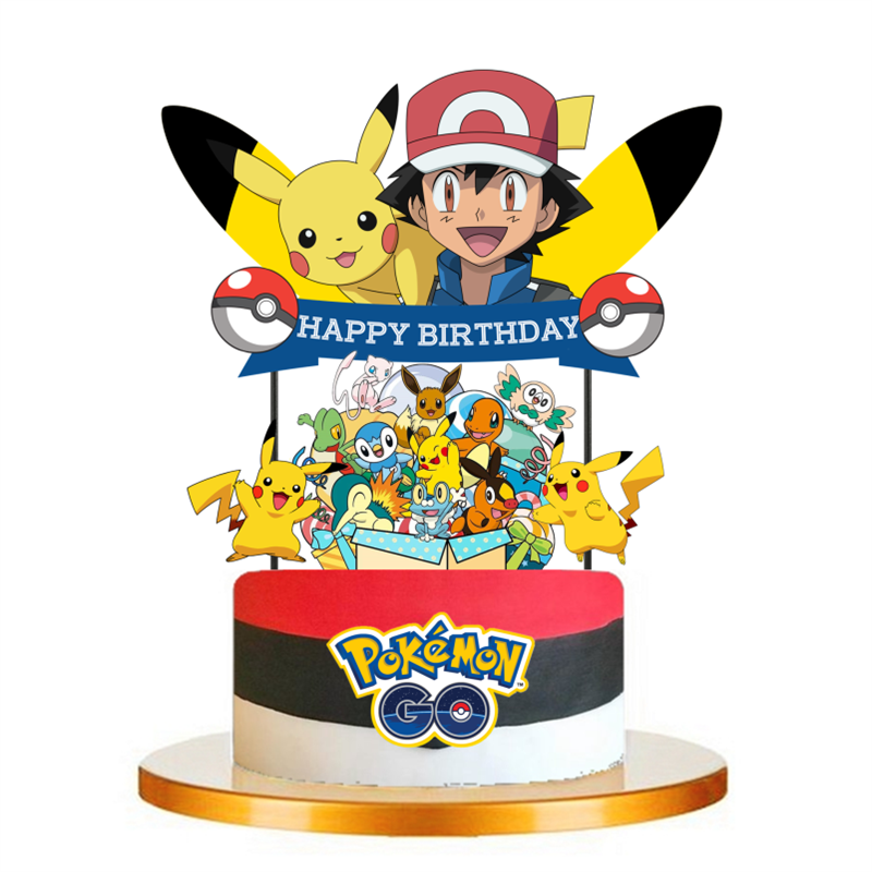 12Pcs Pokemon Cupcake Toppers Picks Happy Birthday Party Decoration Kids Baby Shower Favors Cake Decoration