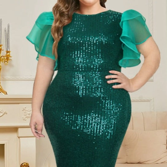 Plus Size méretű, smaragszöld midiruha