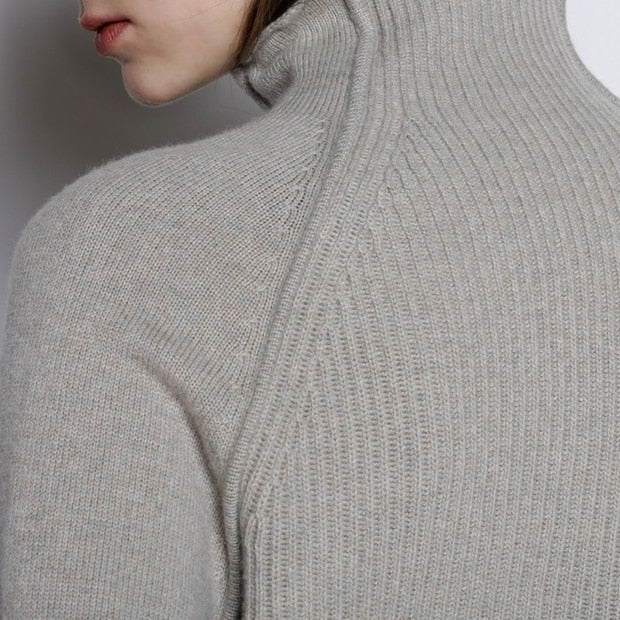 Elegáns, bő magas nyakú női kasmír pulóver