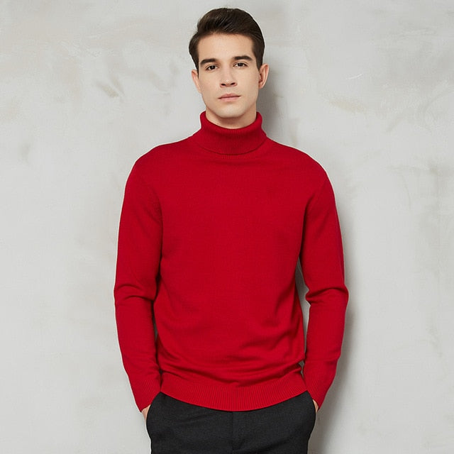 Férfi egyszínű magasnyakú pulóver
